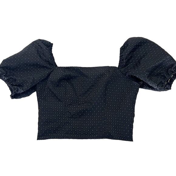 Cooper Key Tops - Copper Key Black/Gold Metallic Puff Sleeved Cropped Peasant Top NWT- S